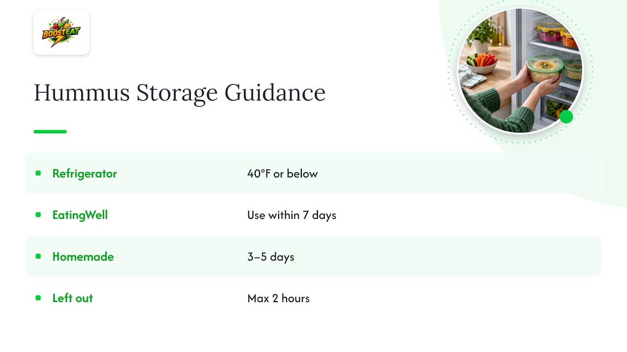 Hummus refrigeration temperature and storage timelines